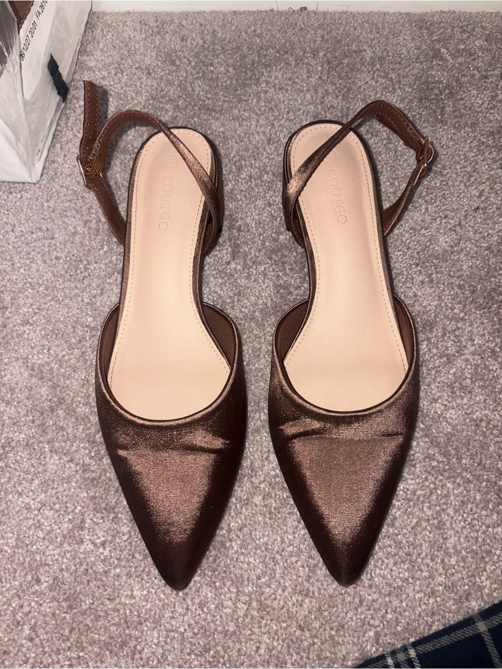 SARTO By Franco Sarto Brown Satin Pointed Slingback Mules